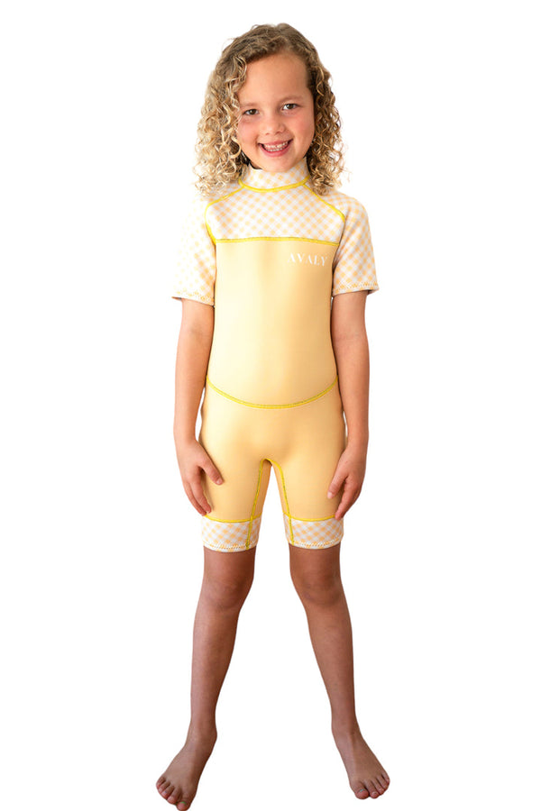 Kids Short Wetsuit in Yellow Gingham